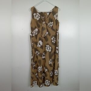 Vintage 90s Brown Floral Midi Dress | Medium